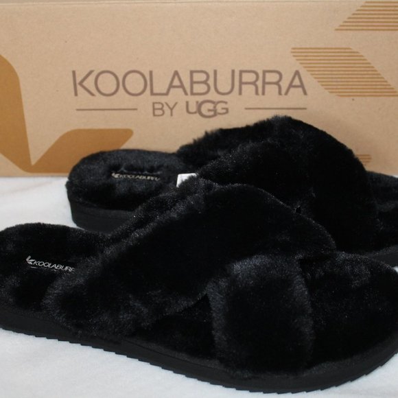 UGG KOOLABURRA BLACK‎ FUR SLIPPER SANDALS NEW! - Picture 2 of 7